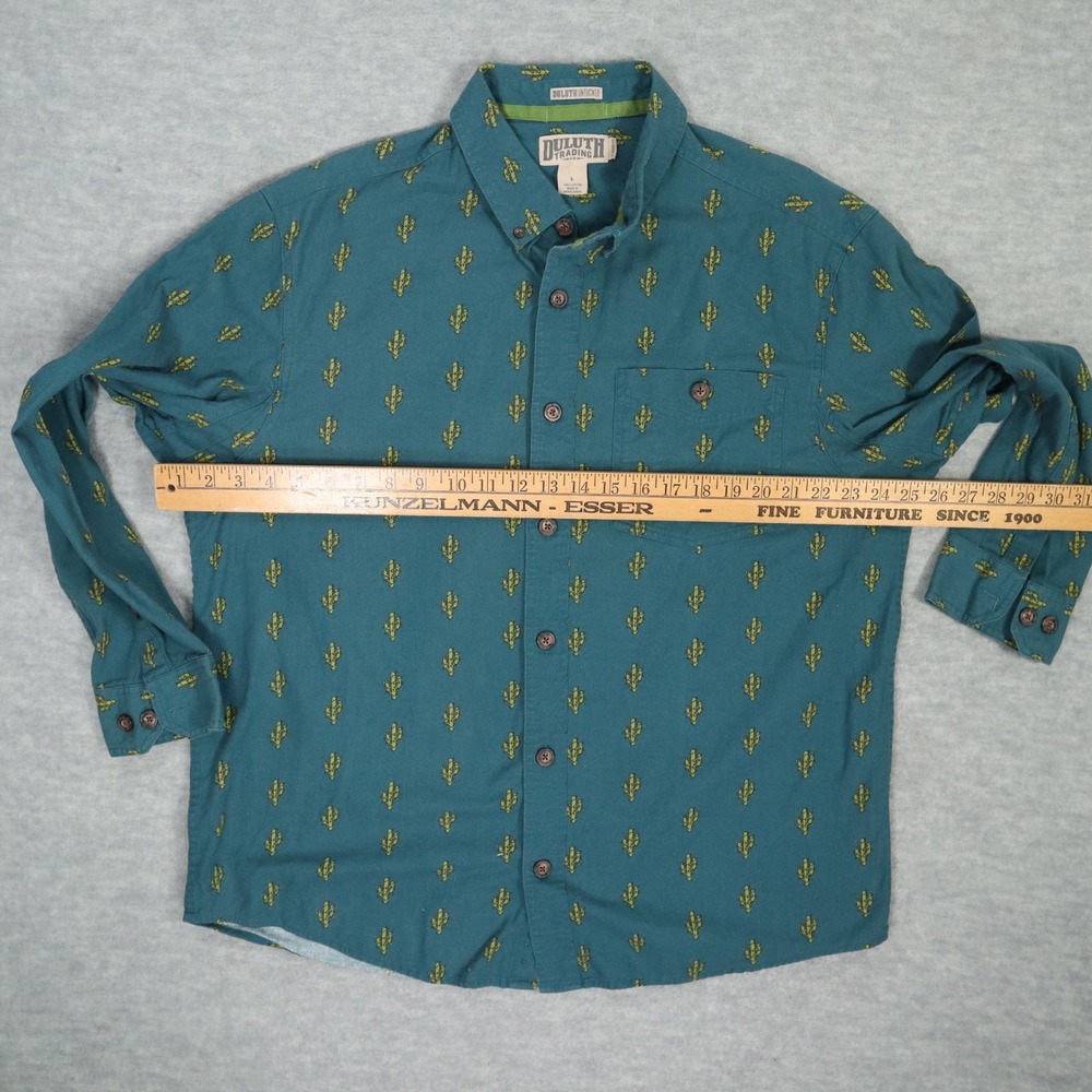 Duluth Trading Co Long Sleeve Button Up Shirt Cactus Print Teal Green Mens L - Picture 4 of 5